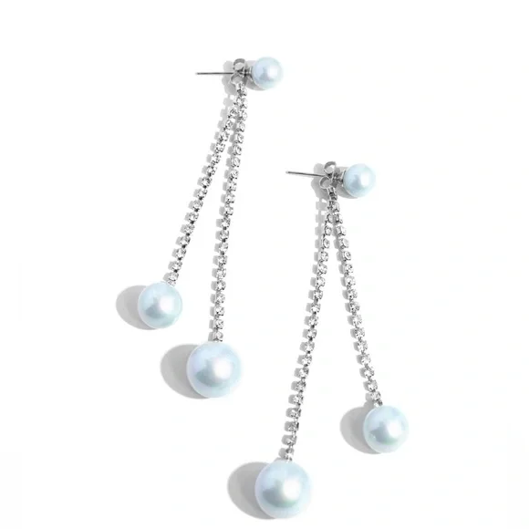 Blue Pearl and Rhinestone Earring Jackets - Picture 2 of 2